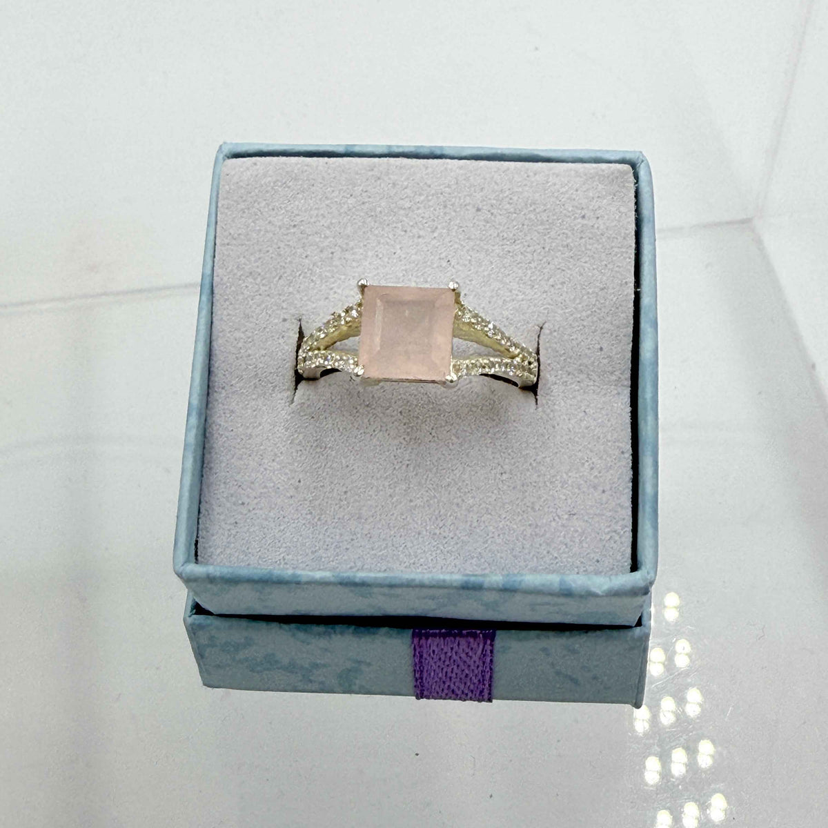 Sterling Silver Split Banded Square Rose Quartz - Size 6 - Loving, Soothing & Heart Opening by Sacred Crystals