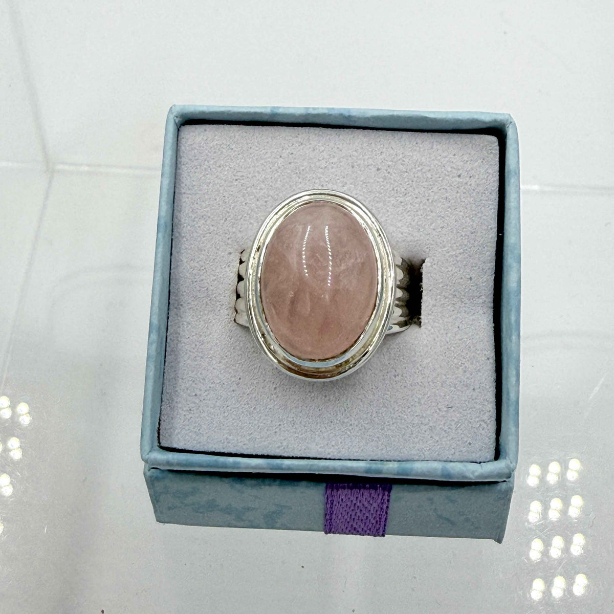 Sterling Silver Pave Banded Oval Rose Quartz - Size 7 - Loving, Soothing & Heart Opening by Sacred Crystals