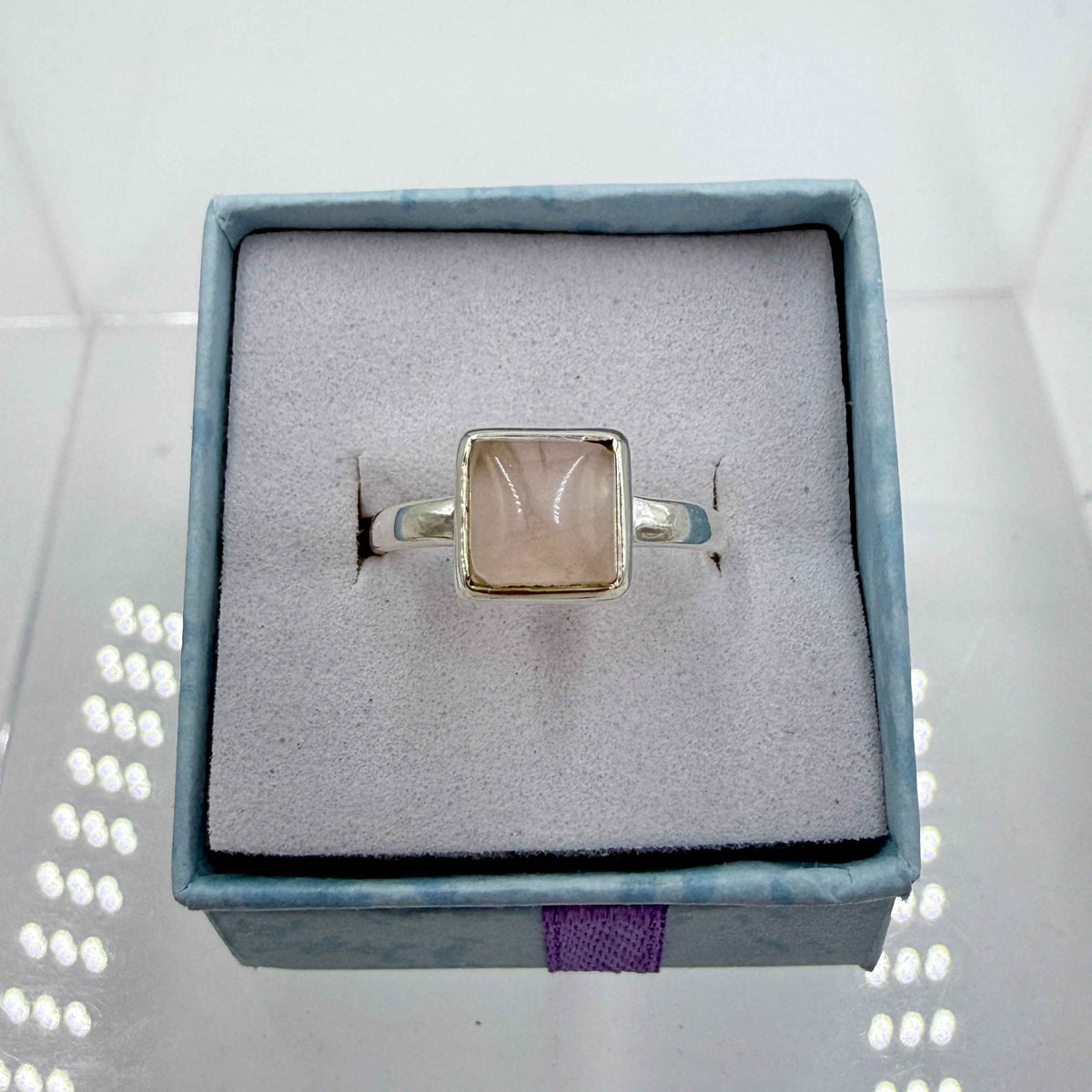 Sterling Silver Square Rose Quartz - Size 8 - Loving, Soothing & Heart Opening by Sacred Crystals