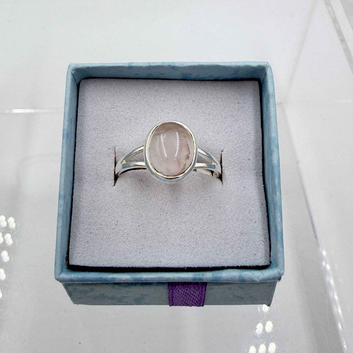 Sterling Silver Split Banded Oval Rose Quartz - Size 8 - Loving, Soothing & Heart Opening by Sacred Crystals