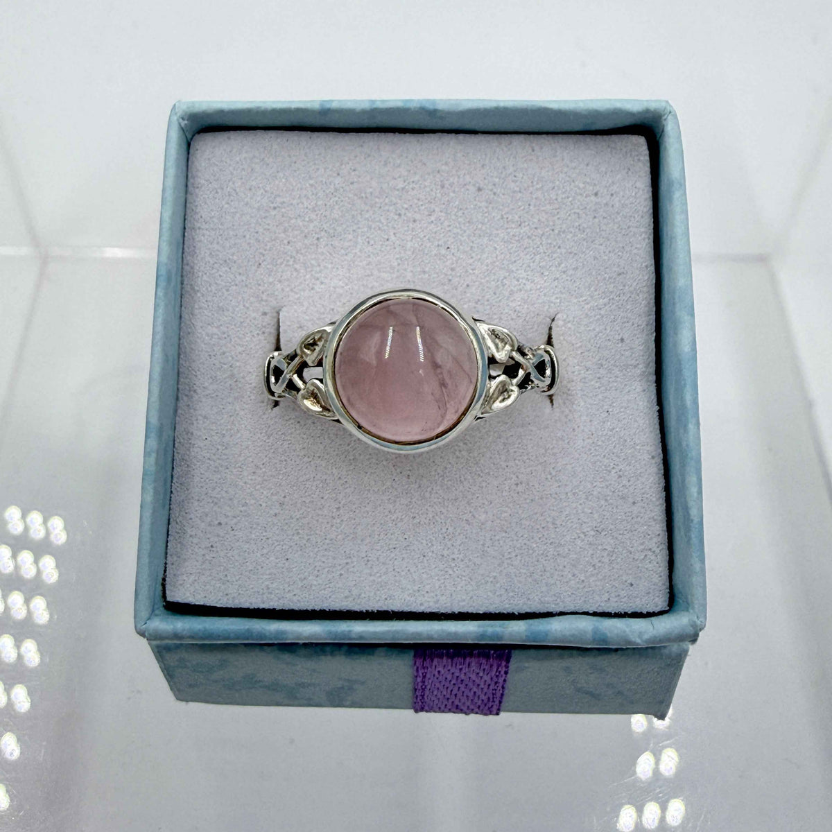 Sterling Silver Leaf Banded Round Rose Quartz - Size 9 - Loving, Soothing & Heart Opening by Sacred Crystals