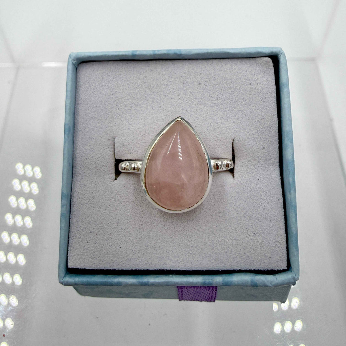 Sterling Silver Teardrop Rose Quartz - Size 9 - Loving, Soothing & Heart Opening by Sacred Crystals