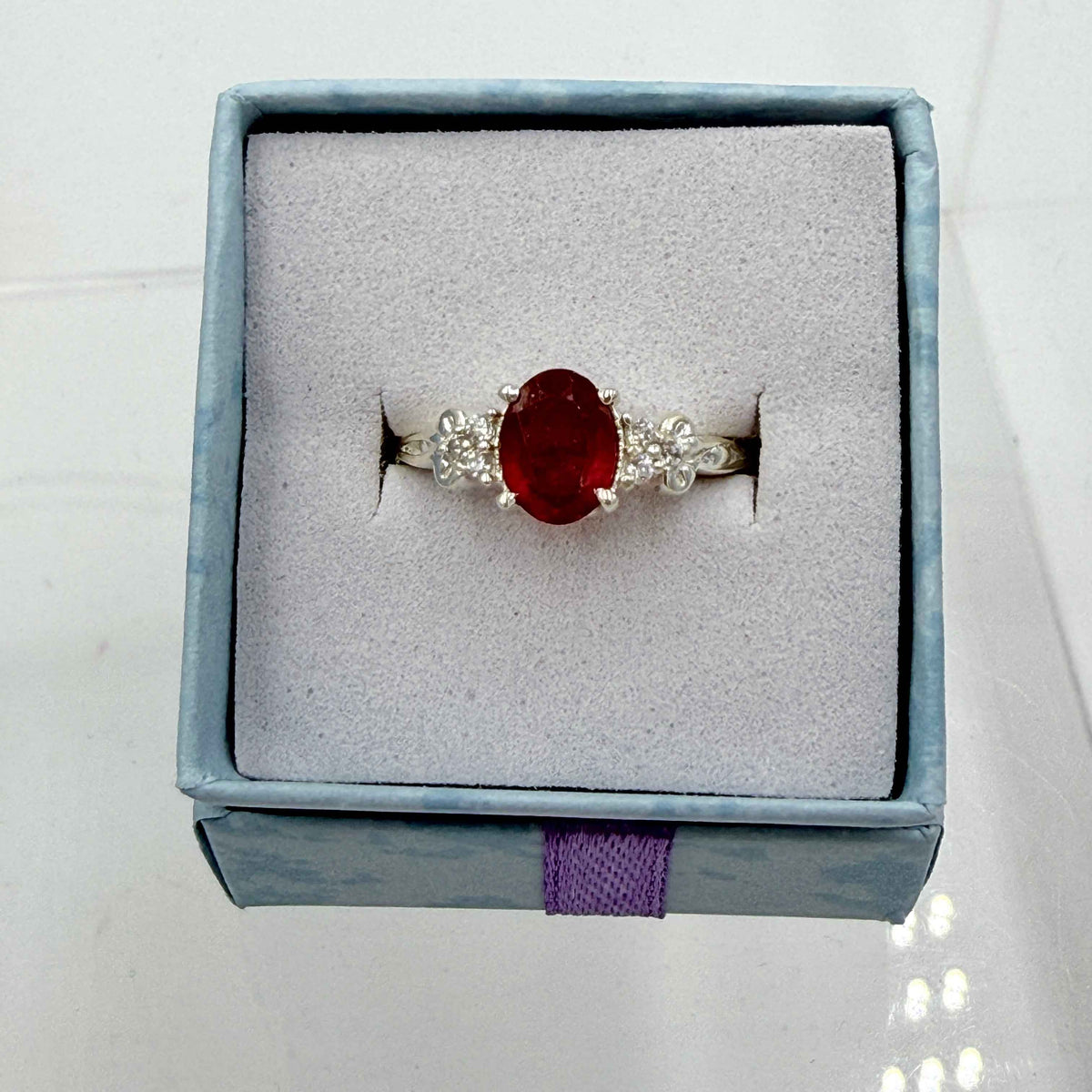 Sterling Silver Bow Band Ruby Ring - Size 6 - Passionate, Vital & Empowering by Sacred Crystals