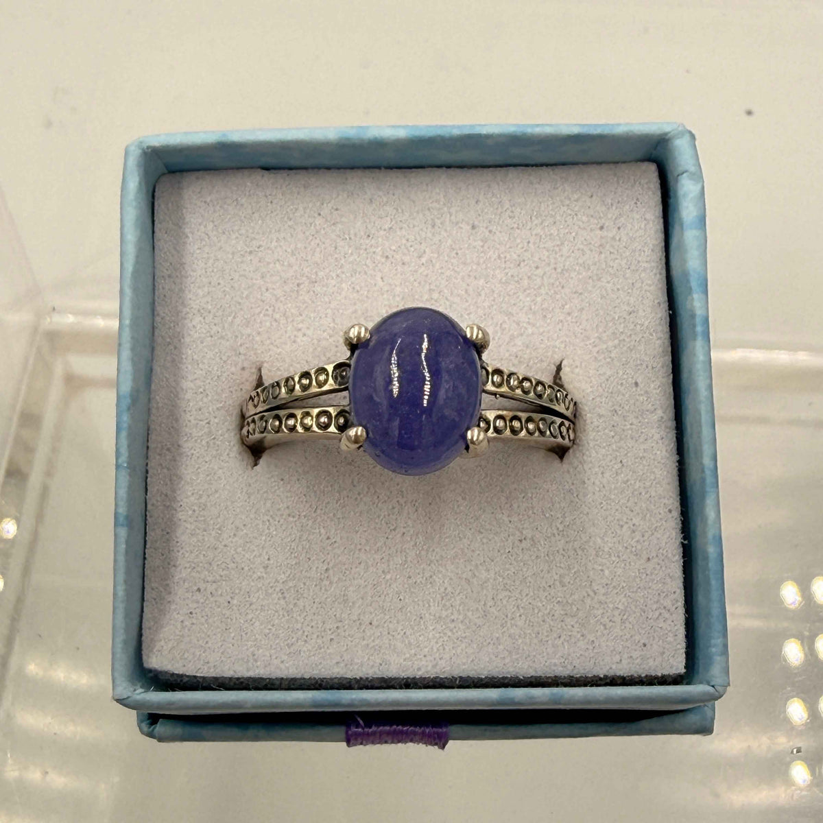 Sterling Silver Split Banded Oval Tanzanite Ring - Size 8 - Spiritual, Intuitive & Elevated by Sacred Crystals