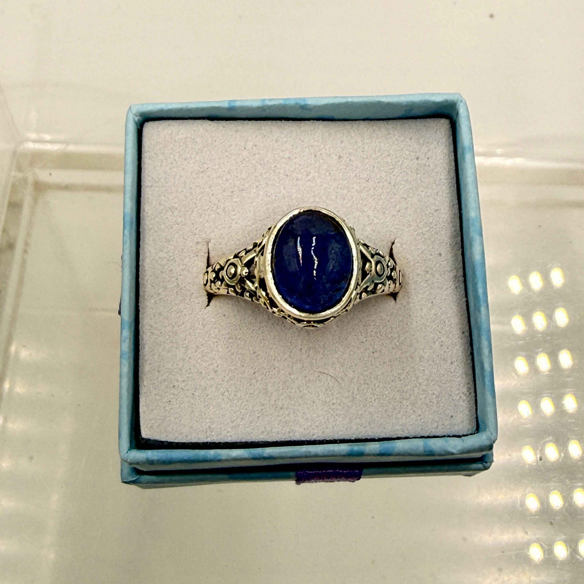 Sterling Silver Filigree Banded Oval Tanzanite Ring - Size 9 - Spiritual, Intuitive & Elevated by Sacred Crystals