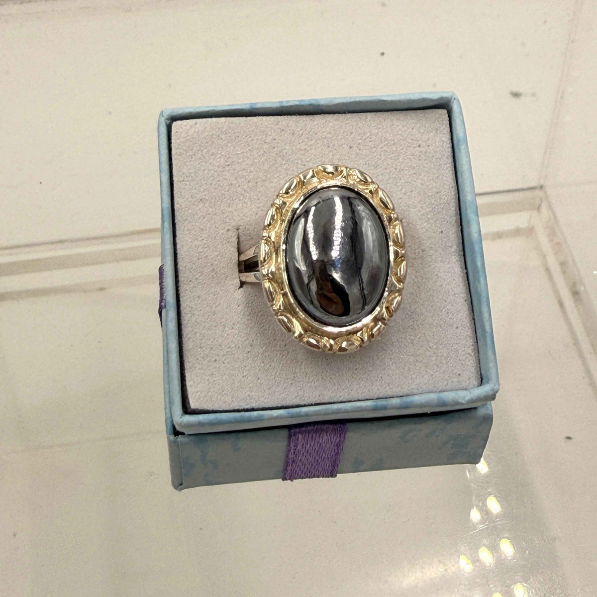 Sterling Silver Ornate Bezeled Terahertz Ring - Size 9 - Healing, Energizing & Cleansing by Sacred Crystals