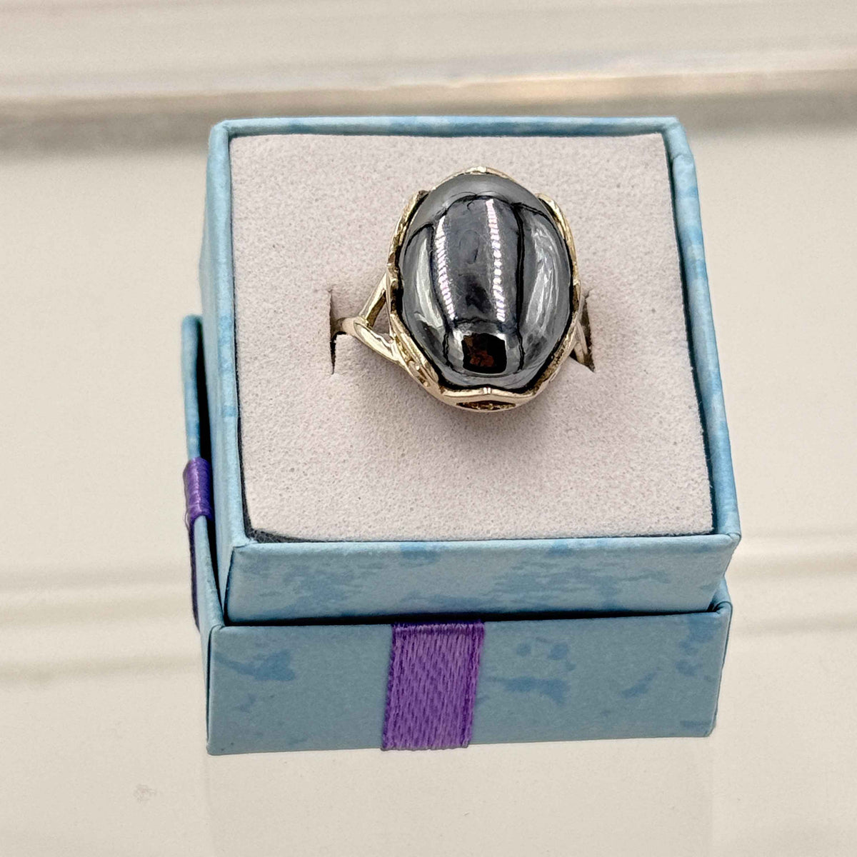 Sterling Silver Cross Banded Terahertz Ring - Size 9 - Healing, Energizing & Cleansing by Sacred Crystals