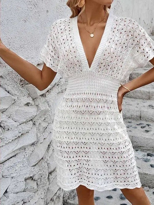 Miss Sparkling Deep v eyelet cover up dress by Miss Sparkling