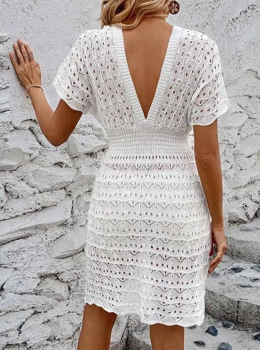 Miss Sparkling Deep v eyelet cover up dress by Miss Sparkling