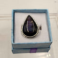 Sterling Silver Lined Teardrop Spectrolite Ring - Size 10 -Intuition, Protection & Illumination by Sacred Crystals