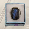 Sterling Silver Bezeled Rectanglular Spectrolite Ring - Size 10 -Intuition, Protection & Illumination by Sacred Crystals
