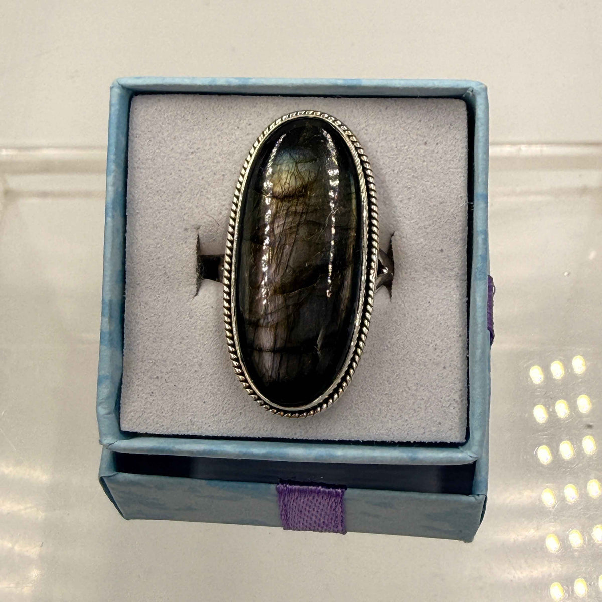 Sterling Silver Bezeled Oval Spectrolite Ring - Size 7 -Intuition, Protection & Illumination by Sacred Crystals