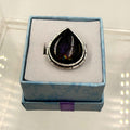 Sterling Silver Lined Teardrop Spectrolite Ring - Size 9 -Intuition, Protection & Illumination by Sacred Crystals
