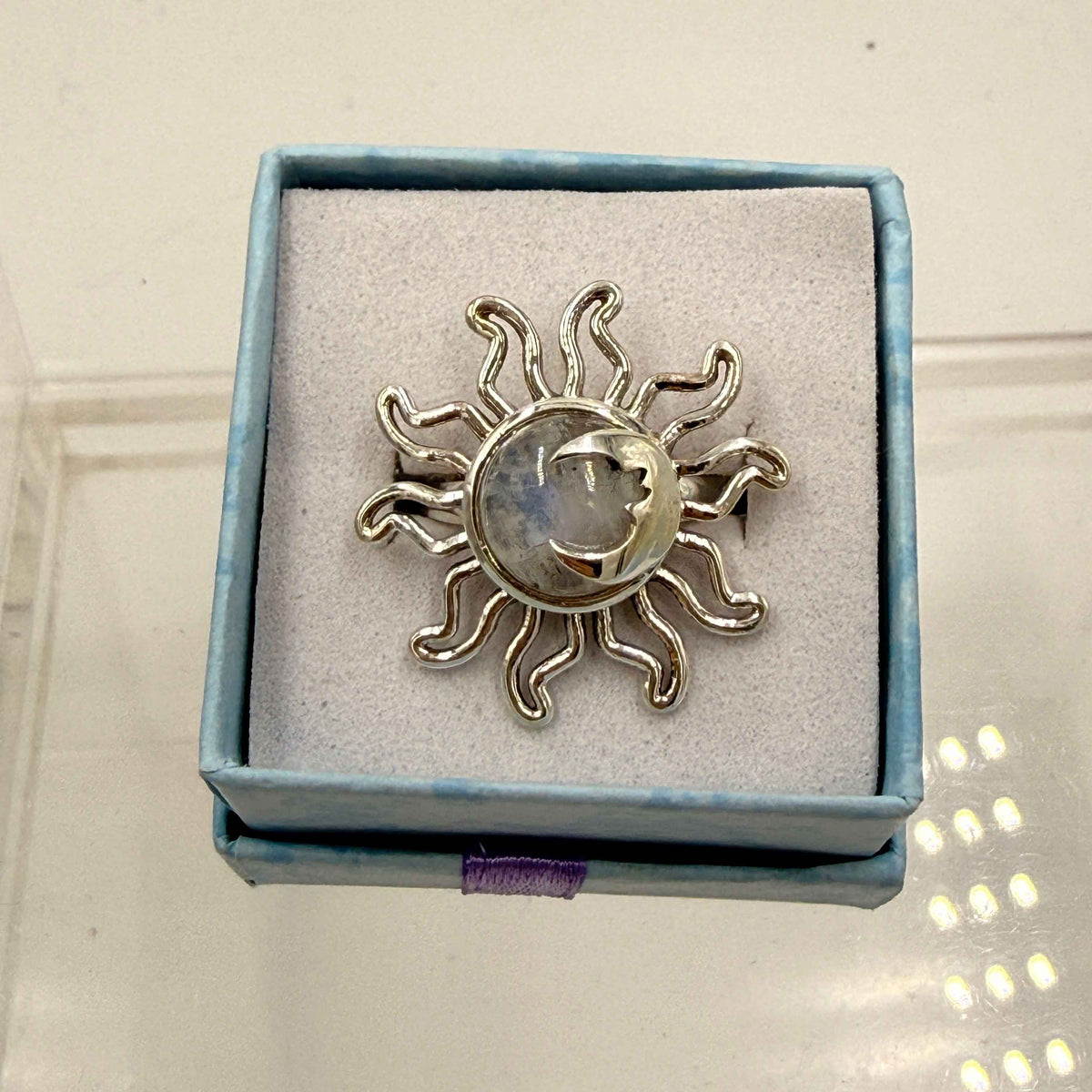Sterling Silver Sun & Moon Moonstone Ring - Size 6 - Intuitive, Balance & Serenity by Sacred Crystals