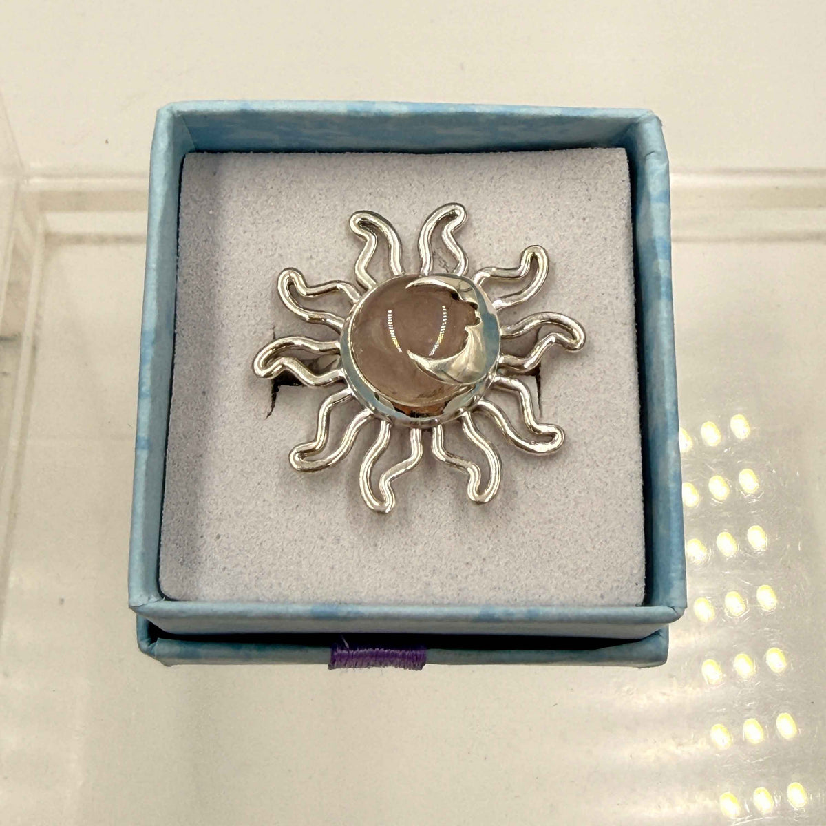 Sterling Silver Sun & Moon Rose Quartz Ring - Size 7 - Loving, Healing & Gentle by Sacred Crystals
