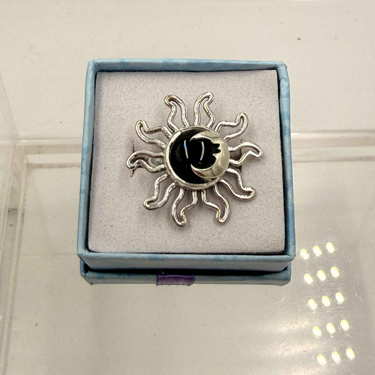 Sterling Silver Sun & Moon Black Onyx Ring - Protection, Grounding & Stabilizing by Sacred Crystals