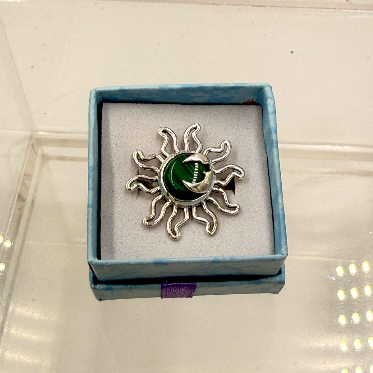 Sterling Silver Sun & Moon Malachite Ring - Size 8 - Transformative, Protective & Empowering by Sacred Crystals