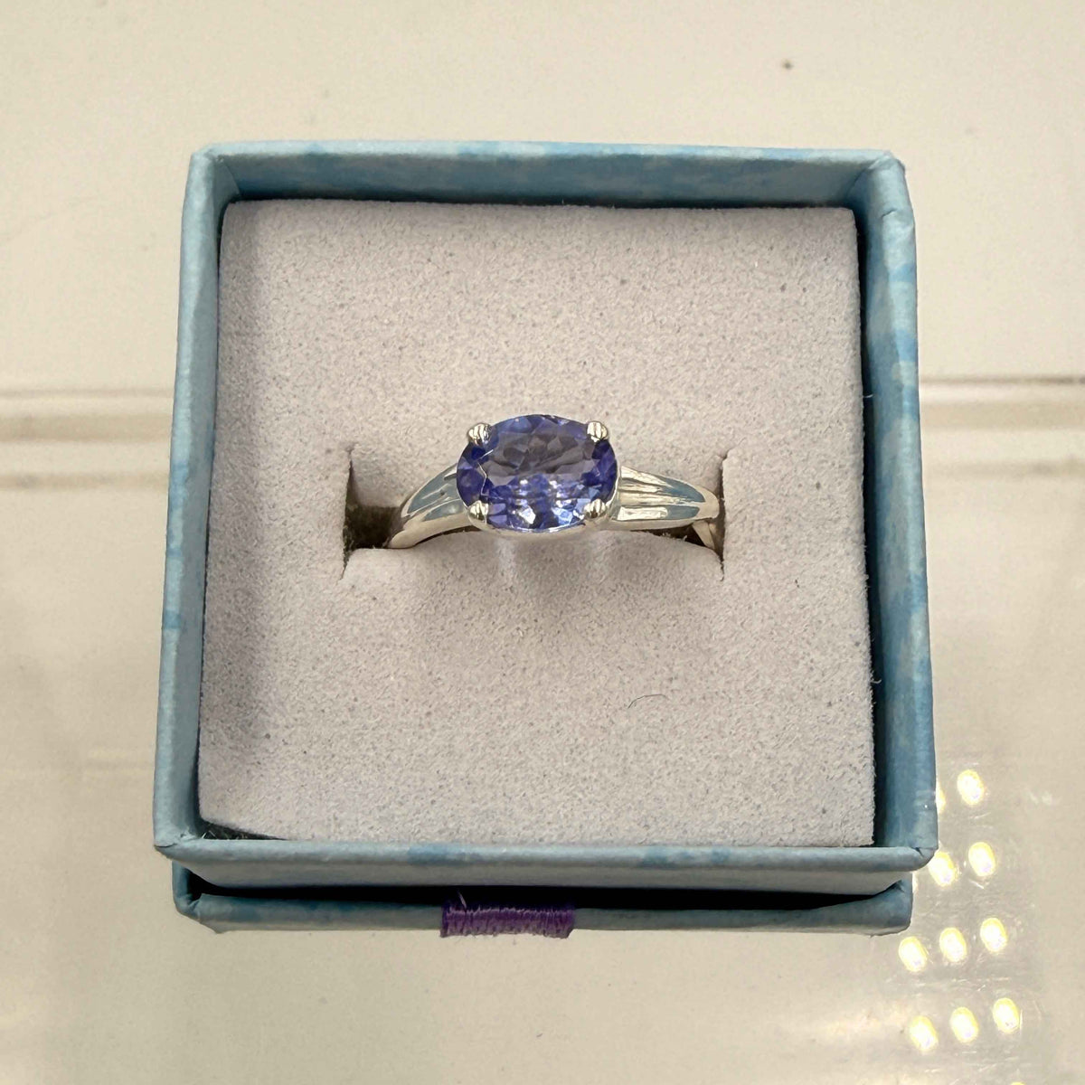 Sterling Silver Horizon Set Oval Tanzanite Ring - Size 6 - Spiritual, Intuitive & Elevated by Sacred Crystals