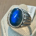 Labradorite Radiant-Flash Ridged Oval Ring – Sterling Silver – Size 11 by Sacred Crystals