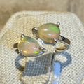 Ethiopian Opal Twin-Pear Bypass Ring – Sterling Silver – Size 7 by Sacred Crystals