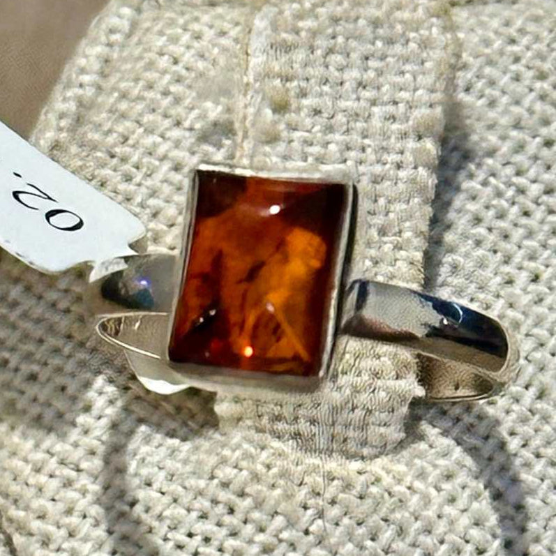 Natural Amber Rectangle-Cut Minimalist Ring – Sterling Silver – Sizes 6, 7, 8, 9 by Sacred Crystals