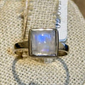 Rainbow Moonstone Raised-Square Ring – Sterling Silver – Size 5 by Sacred Crystals