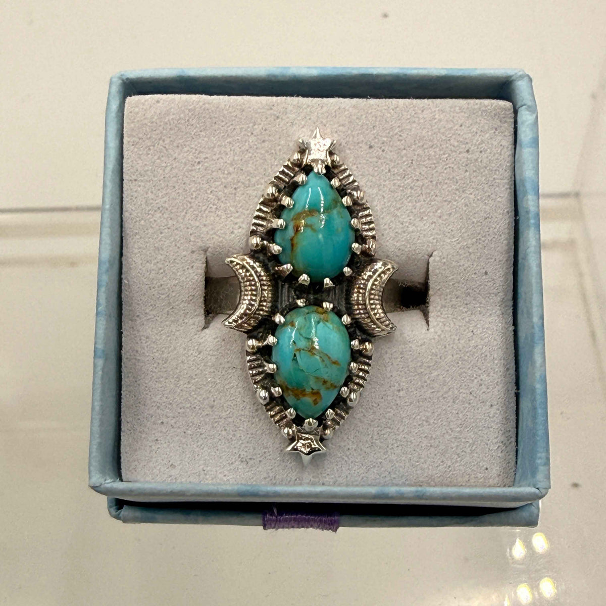 Sterling Silver Double Teardrop Celestial Turquoise Ring - Size 7 - Protective, Calming & Communicative by Sacred Crystals