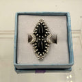 Sterling Silver Double Teardrop Celestial Black Onyx Ring - Size 9 - Protective, Grounding & Stabilizing by Sacred Crystals