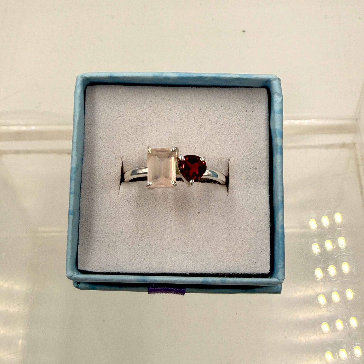 Sterling Silver Garnet & Rose Quartz Ring - Size 7 - Loving, Passionate & Healing by Sacred Crystals