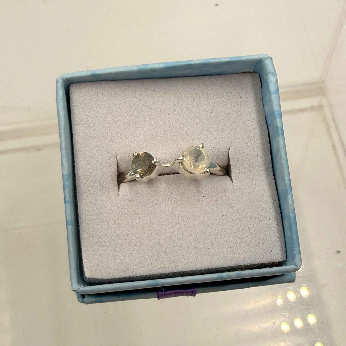 Sterling Silver Moonstone & Labradorite Ring - Size 7 -Intuitive, Mystical & Protective by Sacred Crystals