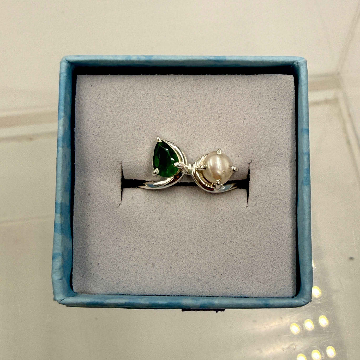 Sterling Silver Emerald & Pearl Ring - Size 7 - Elegant, Harmonious & Nurturing by Sacred Crystals