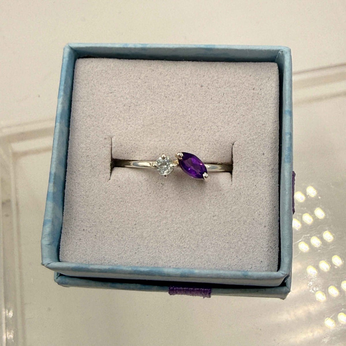 Sterling Silver Aquamarine & Amethyst Ring - Size 9 - Calming, Spiritual & Healing by Sacred Crystals