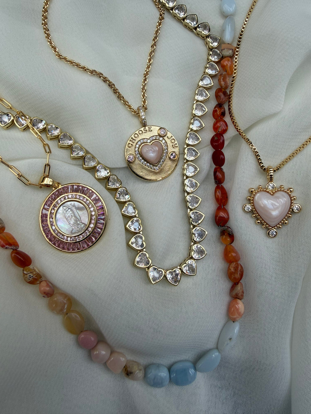 Mother Mary Necklace - Pink by Joy Dravecky