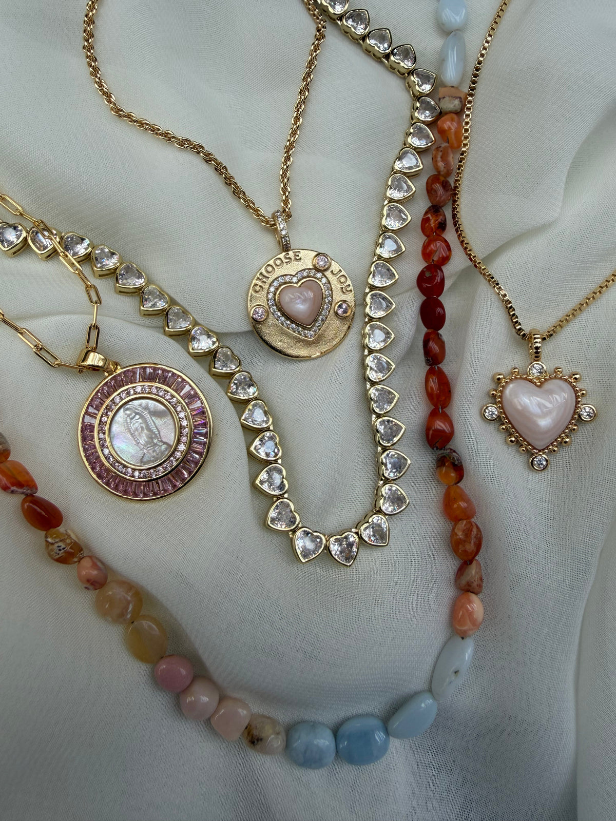 Mother Mary Necklace - Pink by Joy Dravecky