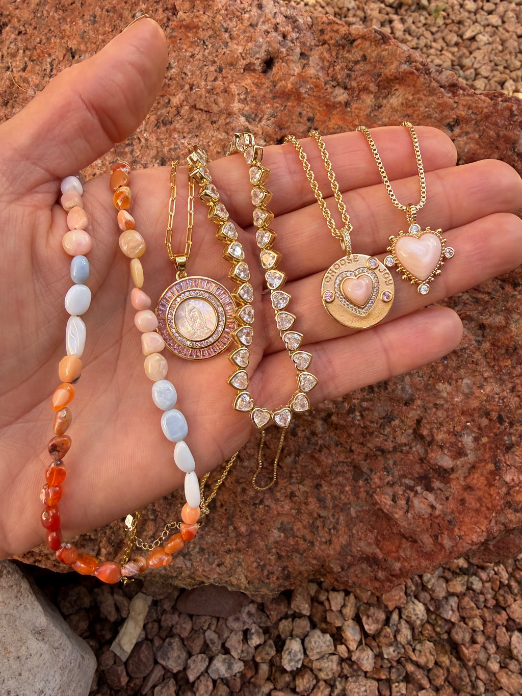 Mother Mary Necklace - Pink by Joy Dravecky