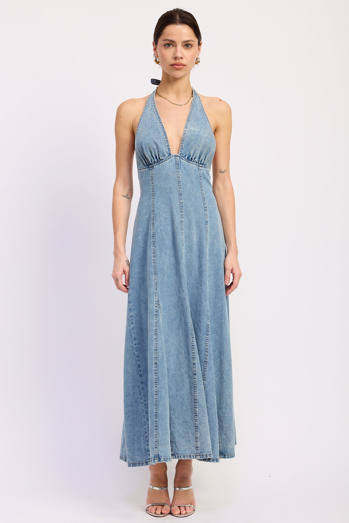 Laurel Halter Denim Midi Dress by Emory Park