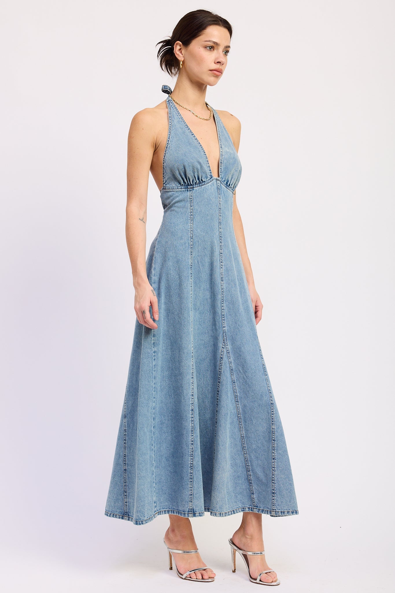 Laurel Halter Denim Midi Dress by Emory Park