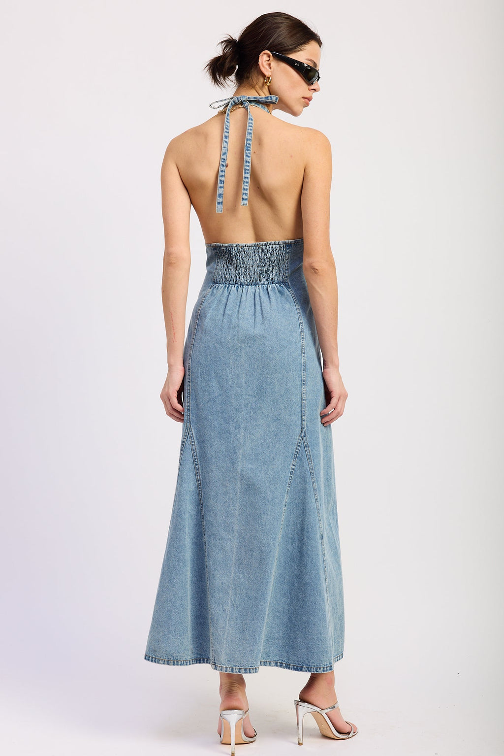Laurel Halter Denim Midi Dress by Emory Park