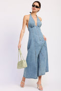 Laurel Halter Denim Midi Dress by Emory Park