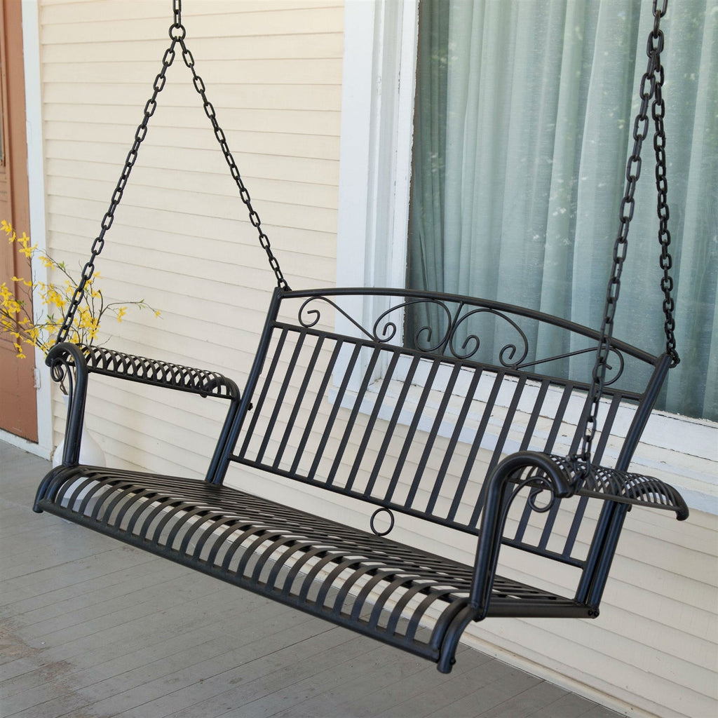 Wrought Iron Outdoor Patio 4-Ft Porch Swing in Black by HomePacific