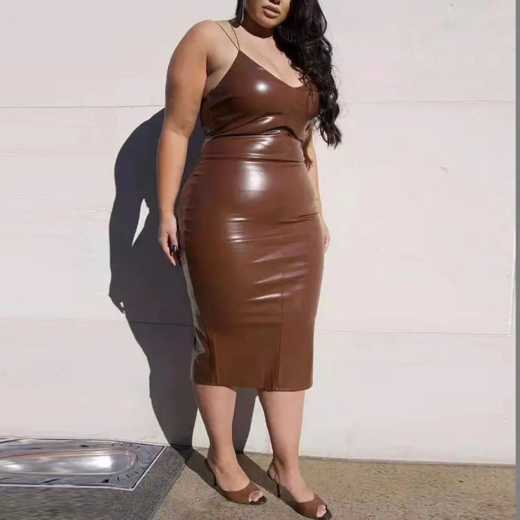 Plus Size Women's Stylish Autumn Winter Leather Dress by Trendy Attic Store01