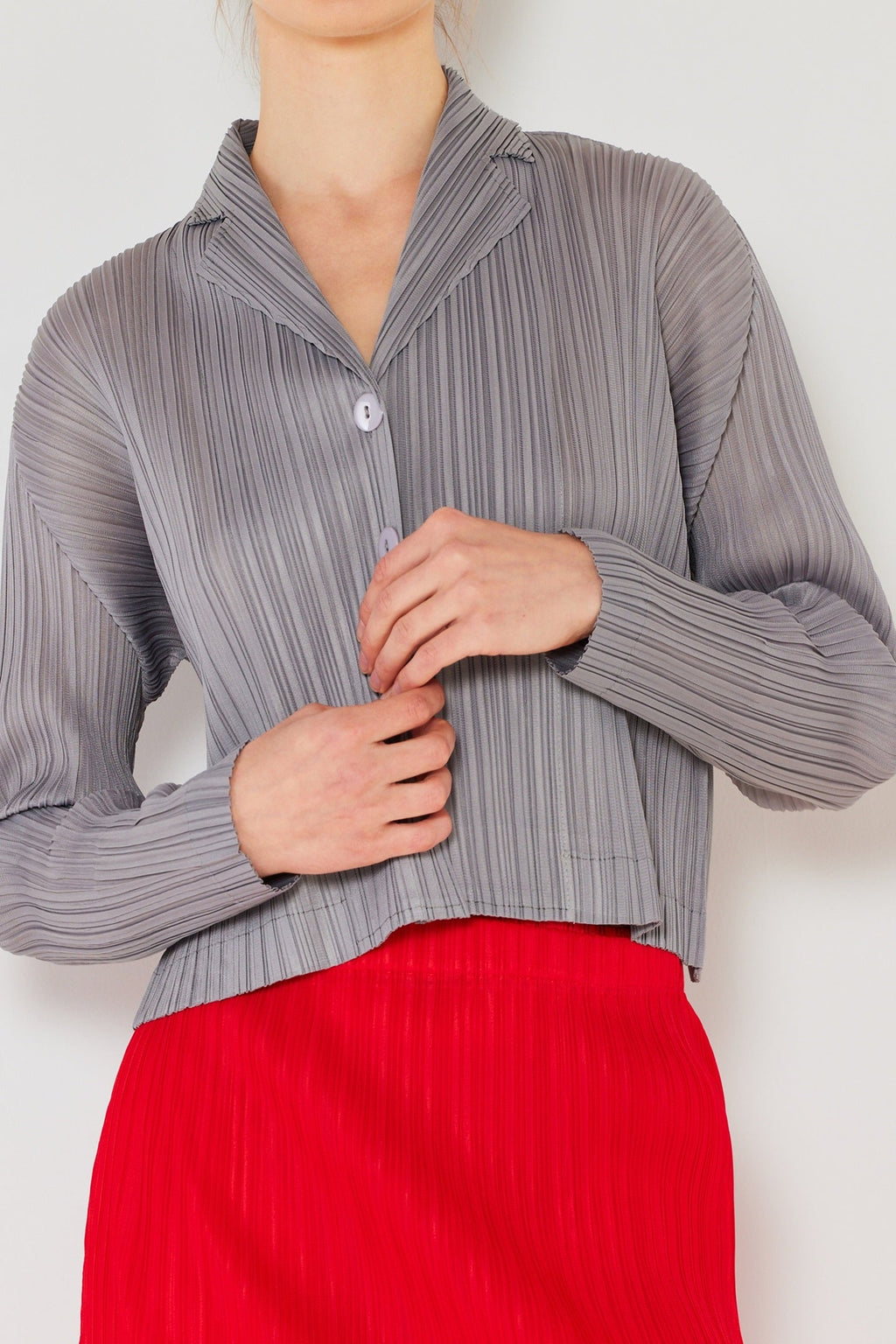 Pleated cropped button up top - J03CR_Gray by MARINA WEST SWIM