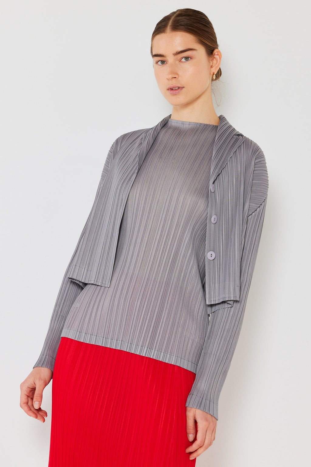Pleated cropped button up top - J03CR_Gray by MARINA WEST SWIM