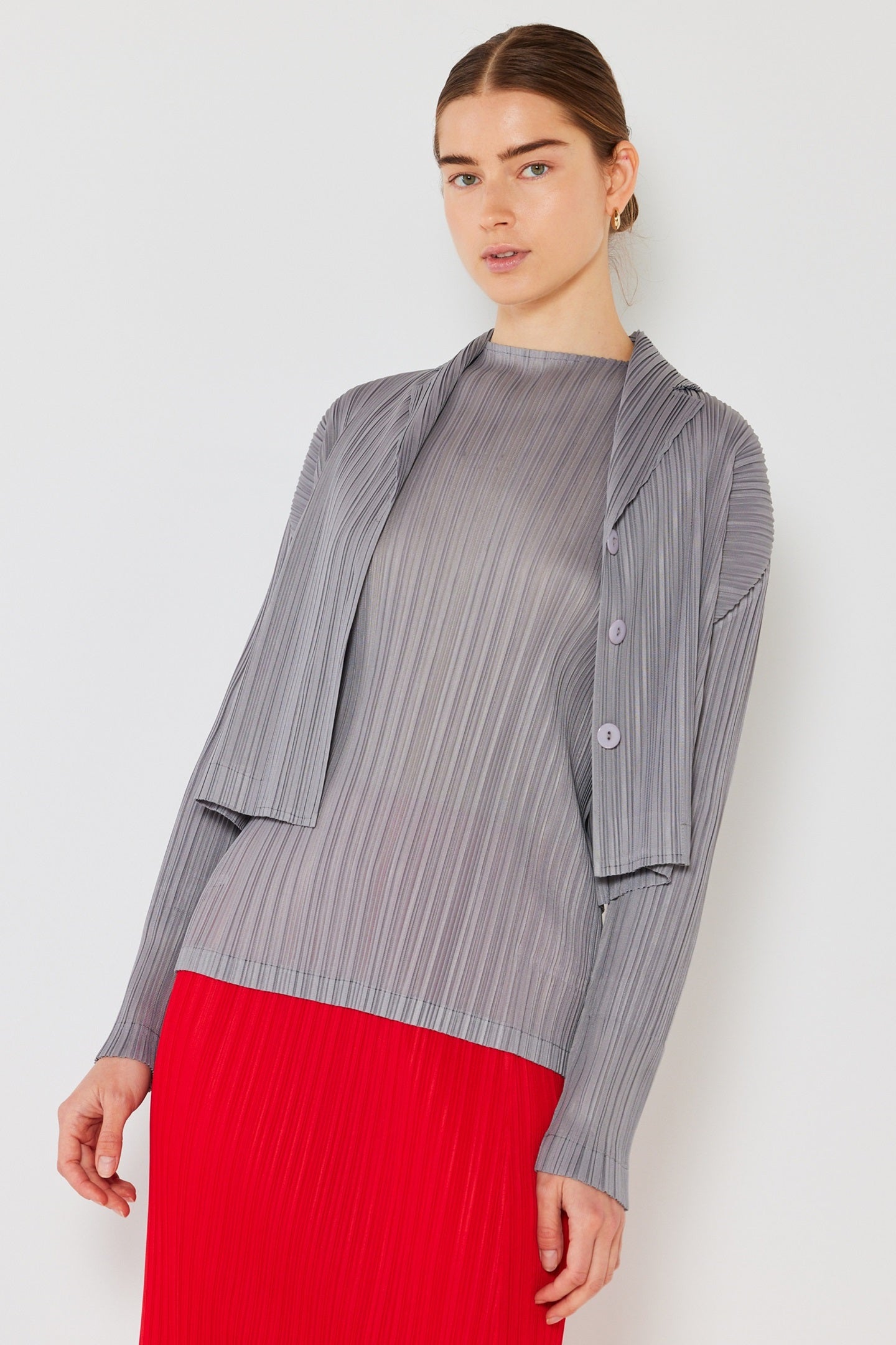 Pleated cropped button up top - J03CR_Gray by MARINA WEST SWIM