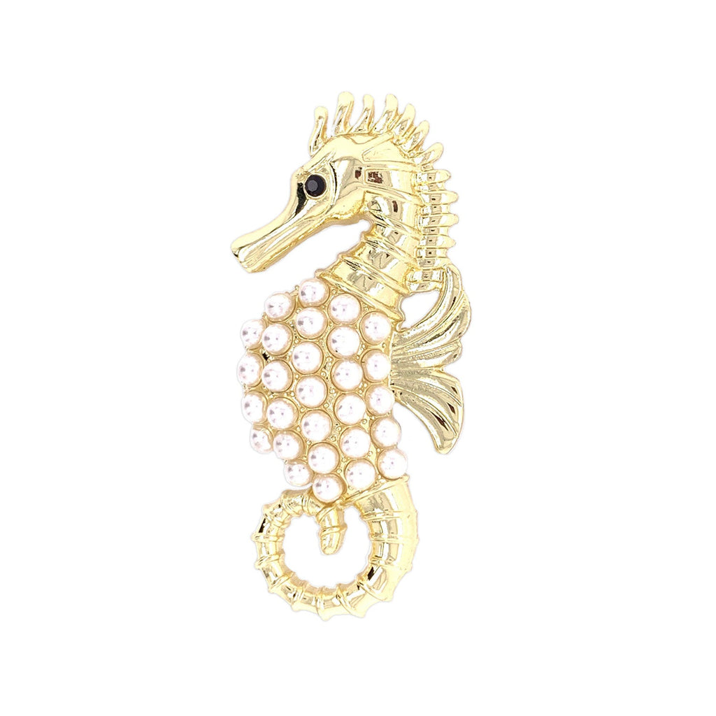 Seahorse and Pearls Gold Brooch by Jewelry Made by Me