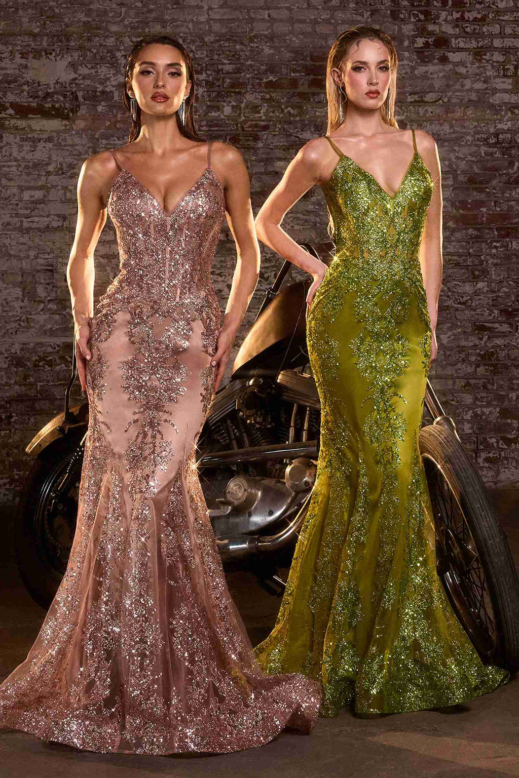 Cinderella Divine J810 Long Fitted Mermaid Gown Metallic Embroidered Lace by DiscountDressShop