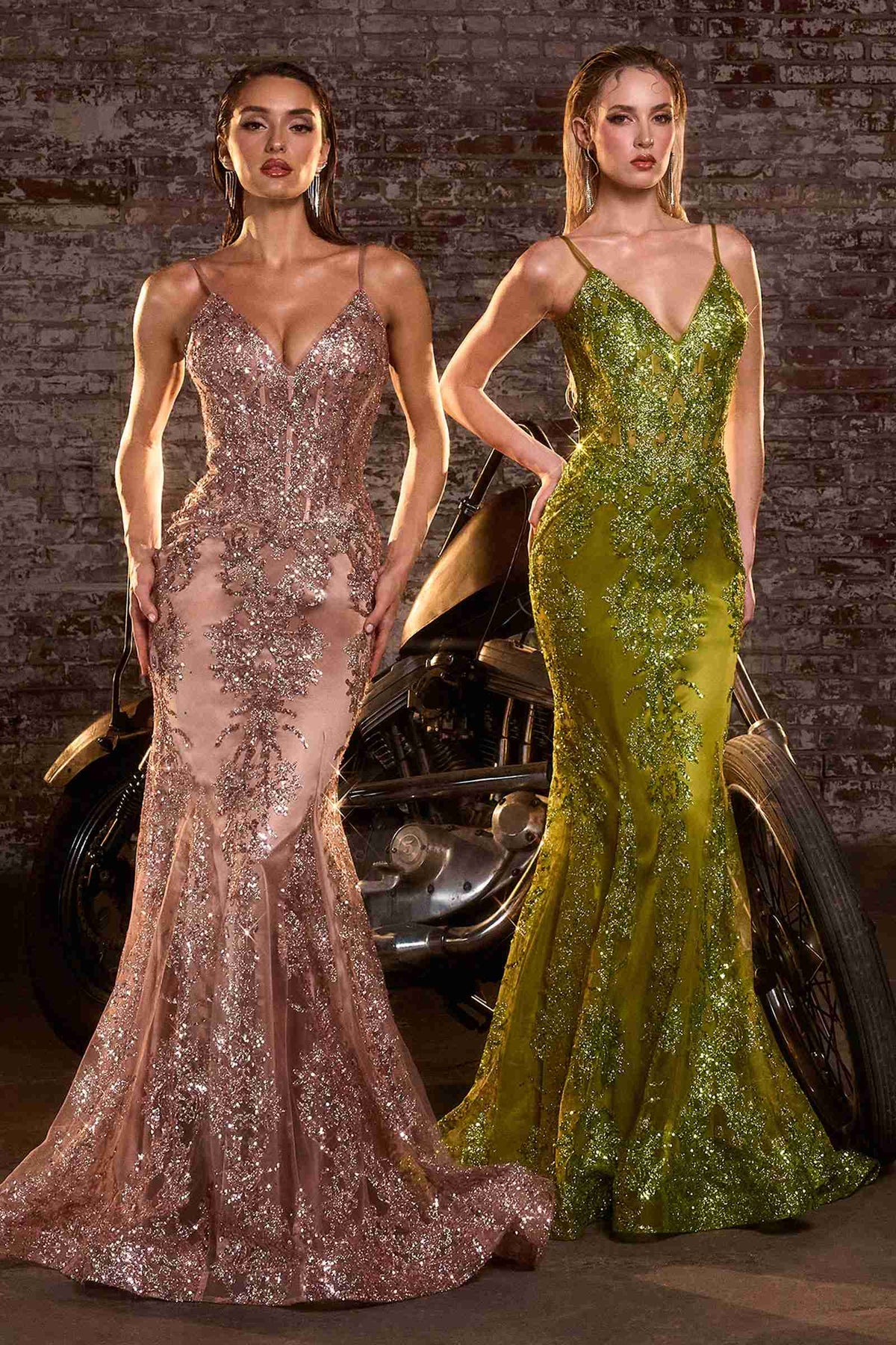 Cinderella Divine J810 Long Fitted Mermaid Gown Metallic Embroidered Lace by DiscountDressShop