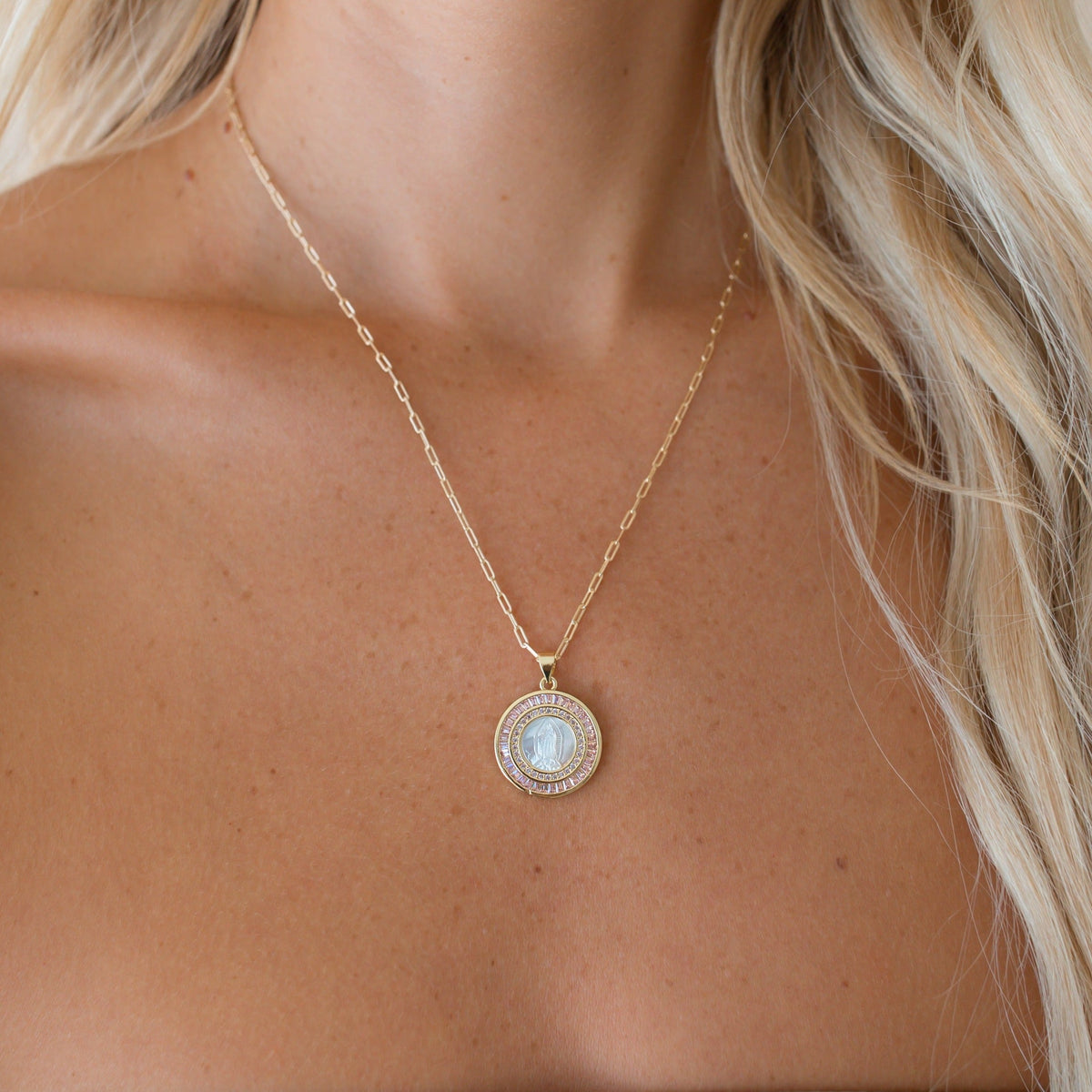 Mother Mary Necklace - Pink by Joy Dravecky
