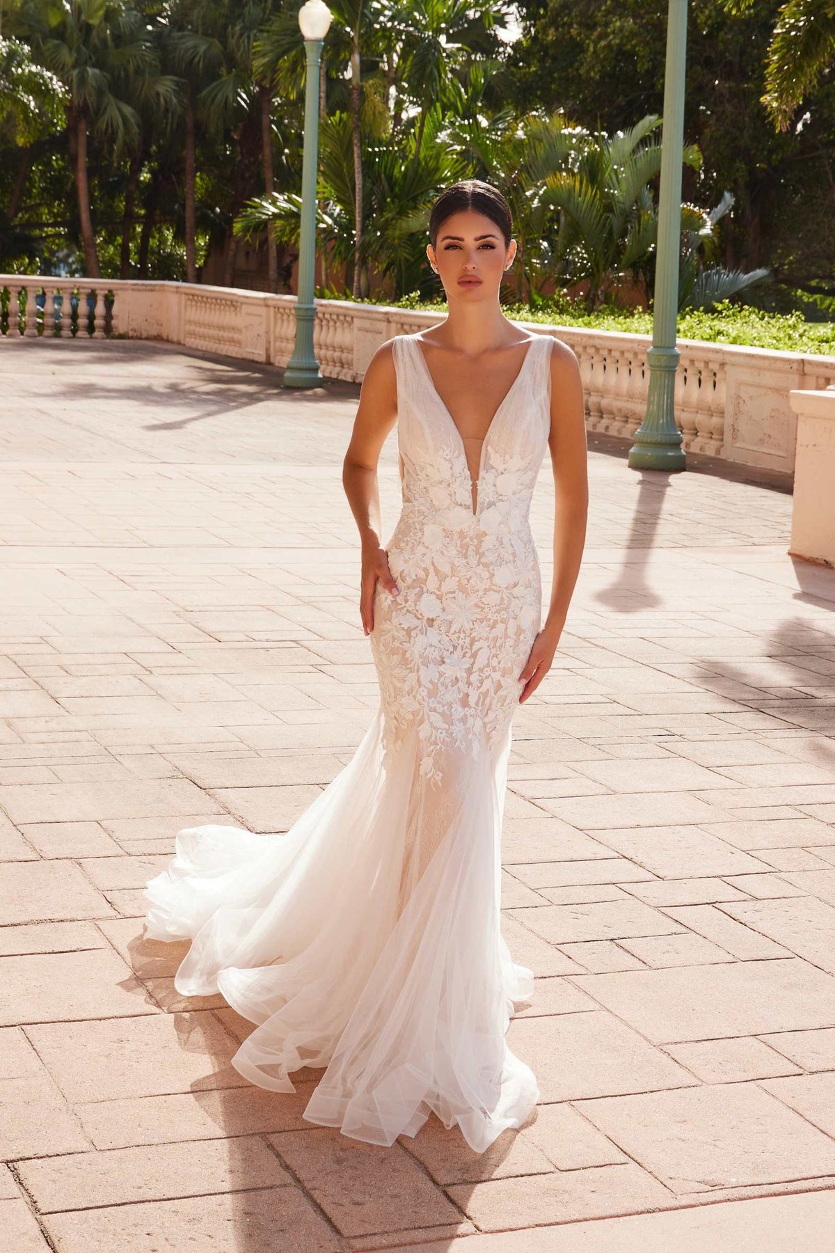 Nox Anabel JE917 V-Neck Mermaid Dress Lace and Tulle Skirt by DiscountDressShop