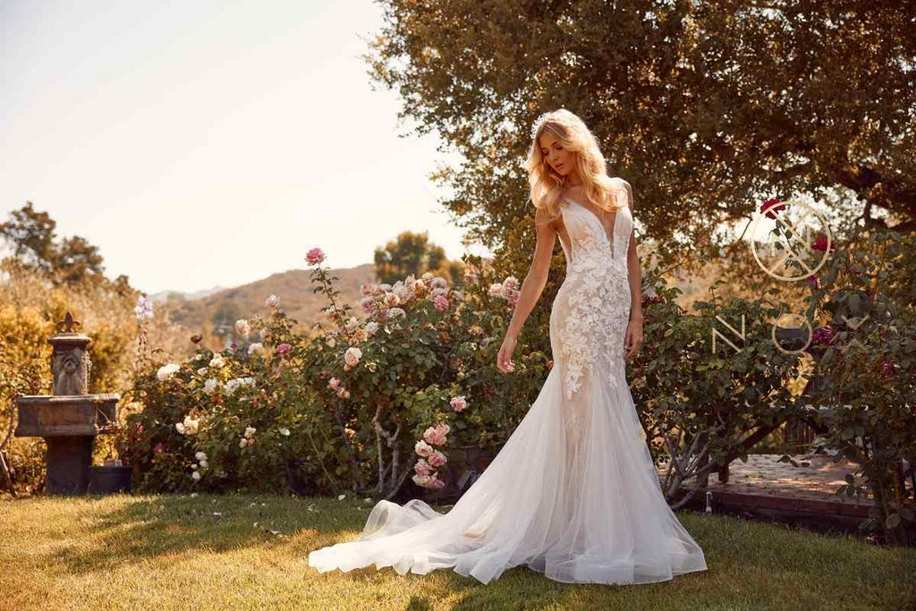 Nox Anabel JE917 V-Neck Mermaid Dress Lace and Tulle Skirt by DiscountDressShop